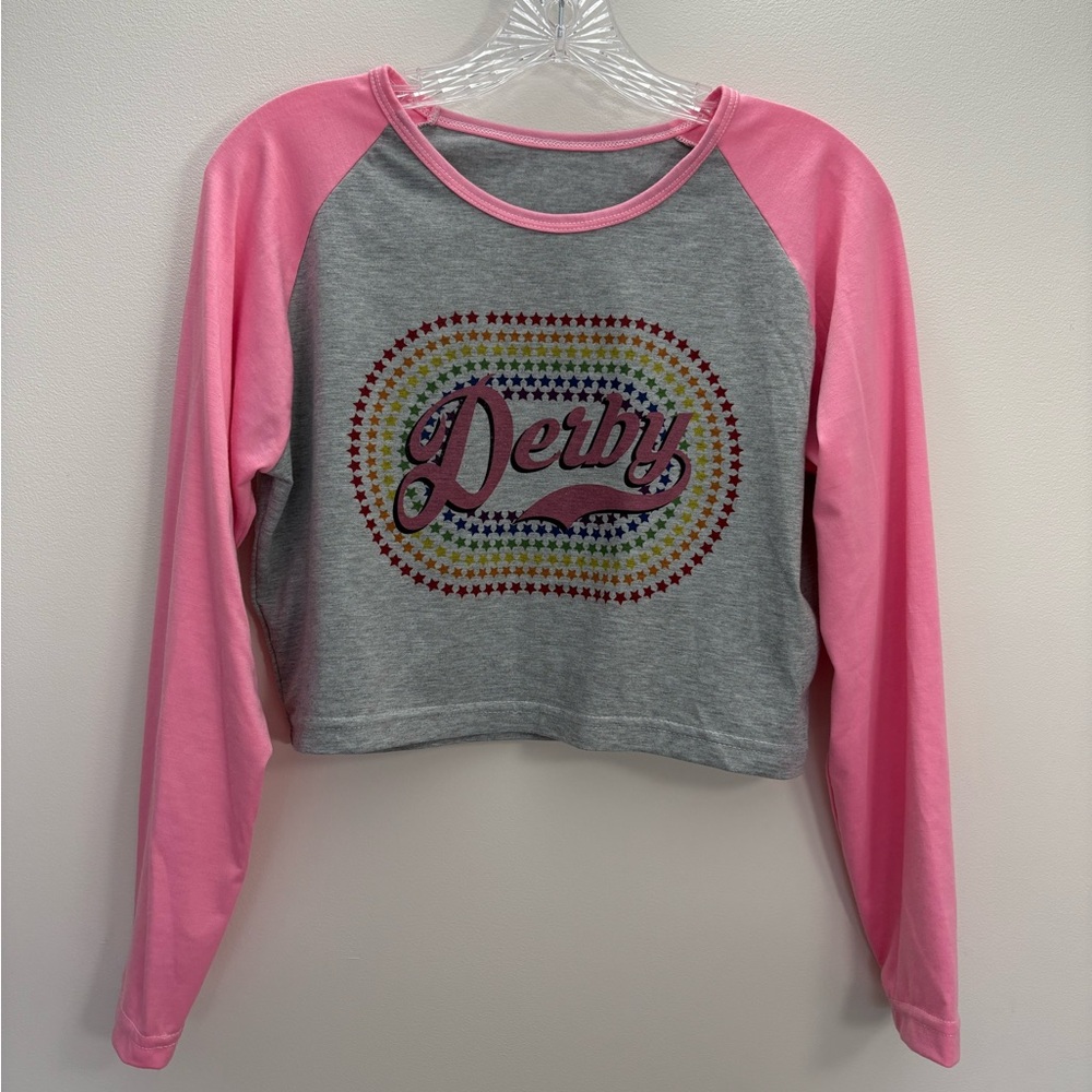Pink and Gray Derby Graphic Long Sleeve Top